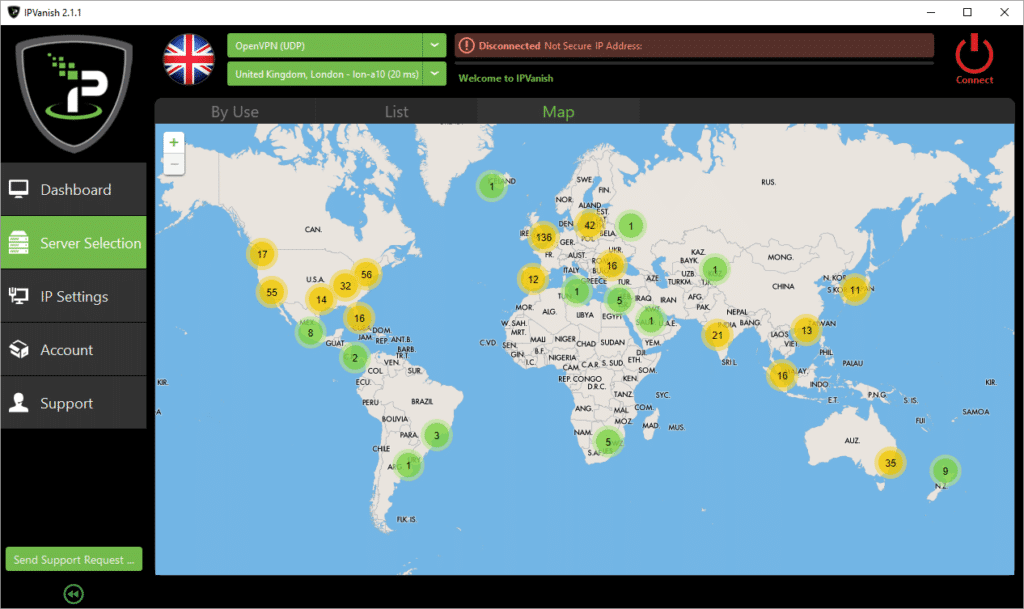 IPVanish Server Selection Map