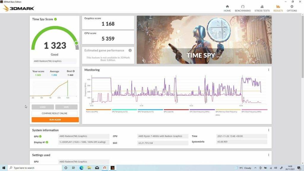 Score 3DMark de l'ONEXPLAYER AMD 4800U