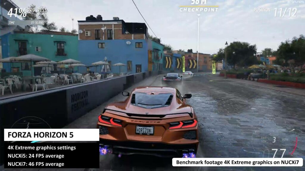 NUCXi5 ir NUCXi7 "Forza Horizon 5" lyginamieji testai