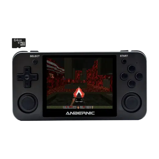 ANBERNIC RG350M Matte Black with 64GB Card - Shown playing DOOM