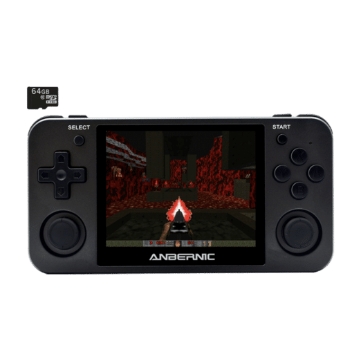 ANBERNIC RG350M Matte Black with 64GB Card - Shown playing DOOM