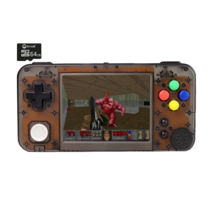 GKD350H Portable Retro Gaming Handheld by DroiX with 64GB DroiX Micro SD Card - Transparent Black Front View