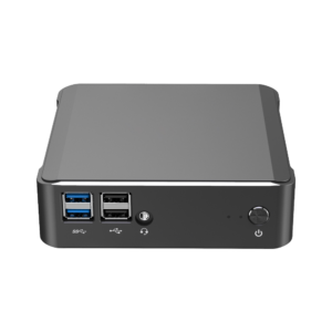 DroiX CK1 Mini PC Windows 10 NUC Up to Intel Core i7 Chipset, 512GB PCI-E NVMe SSD, 16GB DDR4 RAM - Showing front with 2x USB 3.0 Ports ; 2x USB 2.0 Ports ; 3.5mm Headphone&Microphone Jack and Power Button