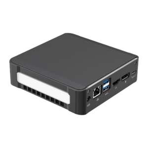 DroiX CK1 Mini PC Windows 10 NUC Up to Intel Core i7 Chipset, 512GB PCI-E NVMe SSD, 16GB DDR4 RAM - Showing left side with 1x Power Adapter Port ; RJ45 Ethernet Port ; 2x USB 3.0 Ports ; 1x HDMI Port ; 1x DVI Port and 1x USB Type-C on the back