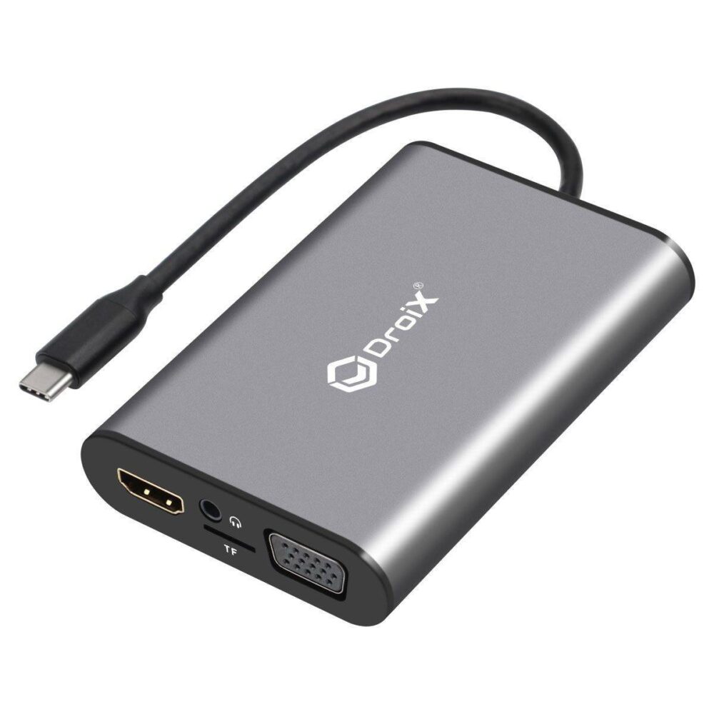 DroiX FX8 USB Type-C Hub med VGA-port, hörlursport, MicroSD/TF-kortplats och HDMI-port