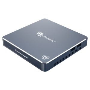 Beelink Gemini M Intel Mini PC Computer - Shown from angle with front plate and 2x USB Ports