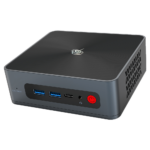 Beelink SEi 10 i3 Mini PC showing from front at angle with 2x USB Type-A 3.0 and 1x USB Type-C Port along with 3.5mm Headphone Jack