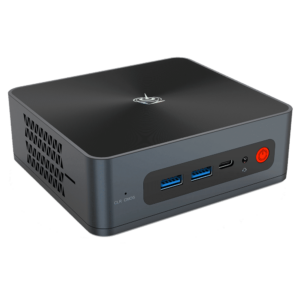 Beelink SEi 8 Windows 10 Intel Mini NUC PC - Showing from front with 2x USB Type-A 3.0, 1 Type-C, 1x 3.5mm Headphone&Microphone Jack