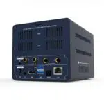 Beelink GS King X Android BOX with Nas   Showing rear IO with Audio Output DC DV HDMILANSPDIF and USB Ports