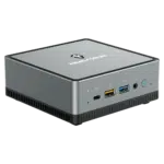 MinisForum UM250 AMD Mini PC - Showing front Microphone, USB-Type C Port, 2x USB Type-A Ports and 3.5mm Headphone Jack along with Power Button