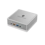 MinisForum DeskMini UM250 Ryzen Mini PC - Shown from the front at angle with 3 USB Ports, 3.5mm Audio Port and Power button