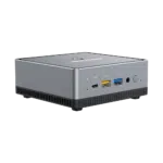 MINISFORUM DMAF5 AMD Mini PC with Ryzen 5 - Shown from left side with Mic In, 2x USB Type-A Ports, 1x USB Type-C Port, 3.5mm Jack and Power Button