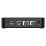 MINISFORUM GK50 Windows Mini PC   Showing from the rear with HDMI Port Display Port 2x RJ45 Ethernet Ports and Power Port