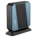 MinisForum EliteMini HX90 Gaming Mini PC - Shown from the front with USB Type-A 3.0, Microphone & Headphone Jack, USB-Type C and Power Button