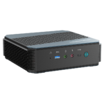 MinisForum EliteMini HX90 Gaming Mini PC Horizontal - Shown from the front with USB Type-A 3.0, Microphone & Headphone Jack, USB-Type C and Power Button from a different angle