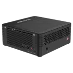 MinisForum EliteMini X500 Windows 10 Mini Computer - Shown from the front and left side