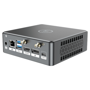 Proteus by DroiX Windows Mini PC - Shown from the rear with Display Port, HDMI Port, USB Type-C Port, 2x USB Type-A and RJ45 1GB/s Ethernet Port