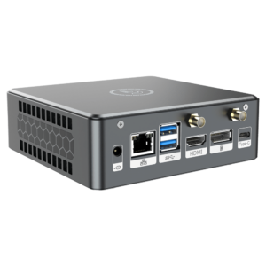 Proteus by DroiX Windows Mini PC - Shown from the rear with Display Port, HDMI Port, USB Type-C Port, 2x USB Type-A and RJ45 1GB/s Ethernet Port