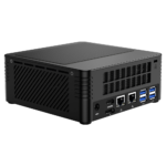 MinisForum EliteMini X400 Ryzen 3 PRO Mini Computer - Showing Rear I/O, including: 4x USB 3.0 Type-A, 2x RJ45 Ethernet Ports, HDMI Port, DP Port and Power Port