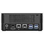 MinisForum EliteMini X400 Ryzen 5 PRO Mini Computer - Showing Rear I/O, including: 4x USB 3.0 Type-A, 2x RJ45 Ethernet Ports, HDMI Port, DP Port and Power Port