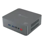 Beelink U55 Windows 10 Mini PC - Front View at an Angle showing Power Button, Headphone Jack, USB Type-C Port and two USB 3.0 Ports