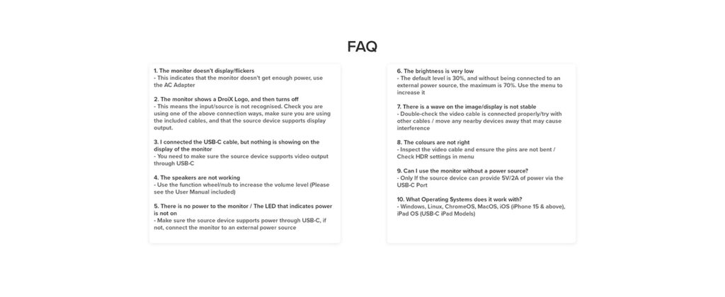 FAQ for the DroiX PM13 portable monitor