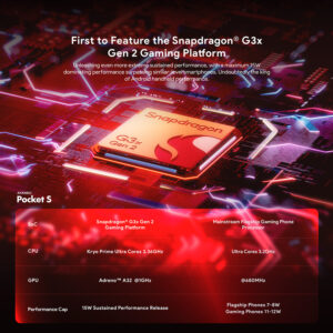 Comparison of Snapdragon G3x Gen 2 Gaming Platform in AYANEO Pocket S with mainstream flagship gaming phone processors, highlighting superior CPU and GPU performance.