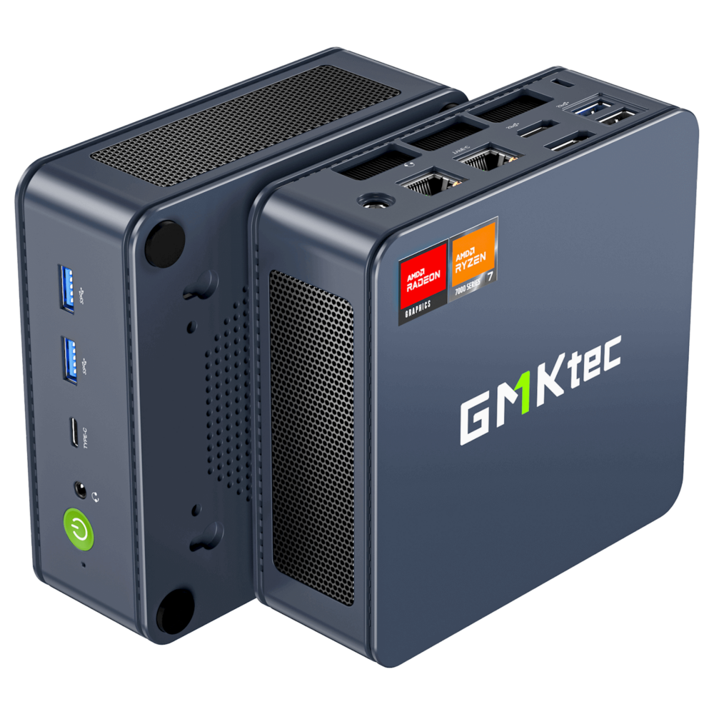 La imagen muestra el GMKTEC NUBOX K6 Mini PC, un dispositivo informático compacto y potente. Presenta un elegante diseño en negro mate con una estética minimalista. Equipado con componentes de hardware avanzados, este mini PC es capaz de realizar tareas informáticas exigentes con facilidad. El logotipo de GMKTEC está sutilmente colocado en la superficie superior. En general, el diseño enfatiza la portabilidad, el rendimiento y la modernidad.