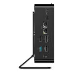 Side view of the Minisforum AtomMan X7 Ti highlighting its slim and modern design The device features various ports including USB HDMI and Ethernet and is designed for high performance with advanced cooling systems to maintain efficiency and quiet operation