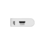 Zijaanzicht van de compacte Minisforum S100 PC-stick, met de nadruk op het gestroomlijnde ontwerp en de poortconfiguratie: USB3.2 Gen2 Type-A, HDMI, USB3.2 Gen2 Type-C en RJ45 2.5G Ethernet. De stick wordt aangedreven door de Intel N100-processor, zorgt voor efficiënt energieverbruik, stille prestaties en ondersteunt PoE IEEE 802.3at voor verbeterde stroomvoorziening.