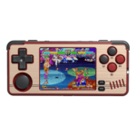 Console di gioco portatile MiYoo A30 nei colori rosso e oro, con un design elegante e vivace per gli appassionati di giochi retrò.