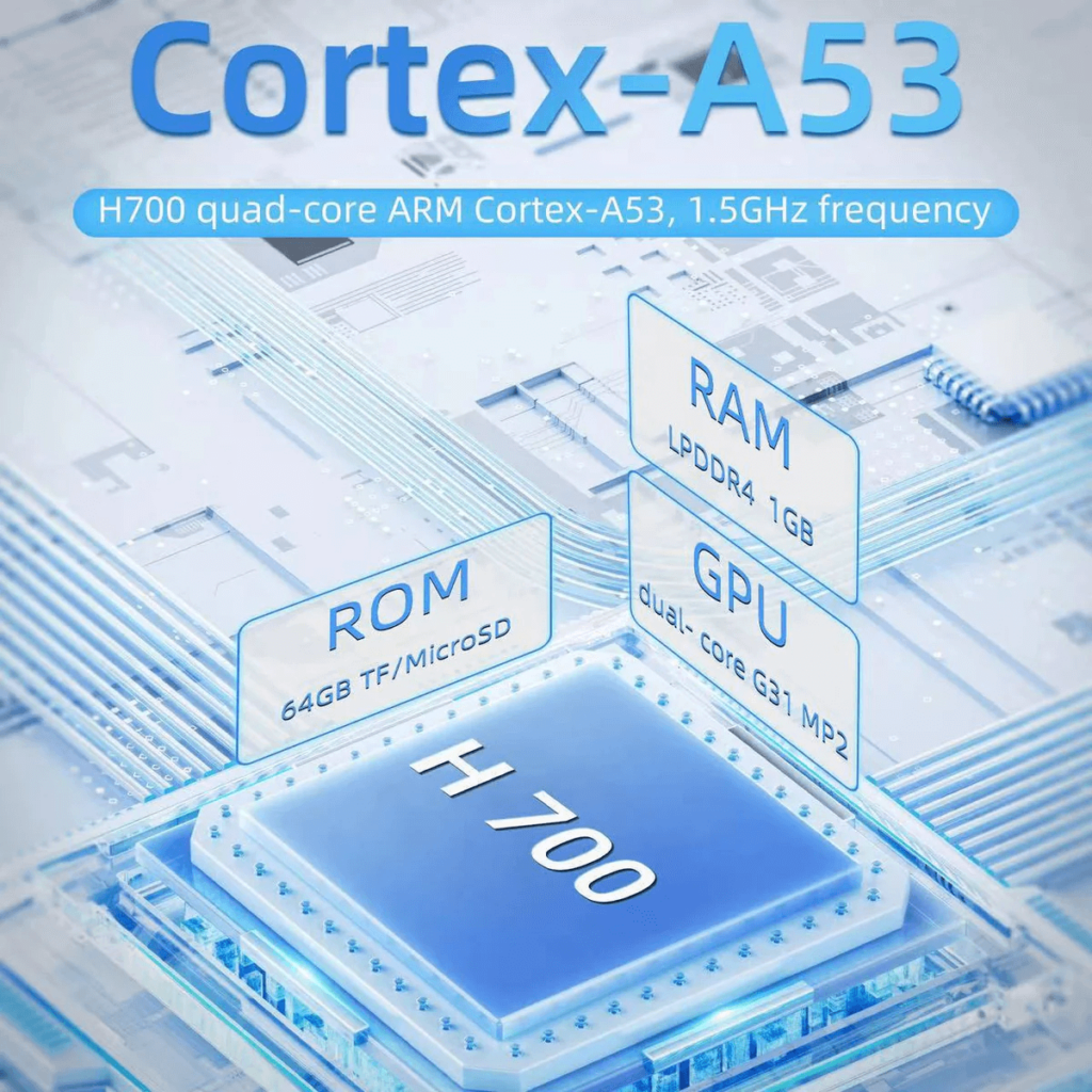 Anbernic RG35xxSP handheld gaming console with a Cortex-A53 processor, featuring a stylish design with modern aesthetics. The console includes a vibrant screen, ergonomic controls, and a compact form factor ideal for portable gaming.