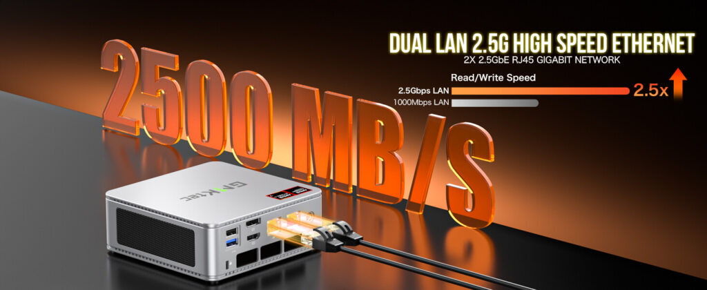 GMKtec NucBox K8 featuring 2.5G high-speed Ethernet for fast and reliable network connectivity.