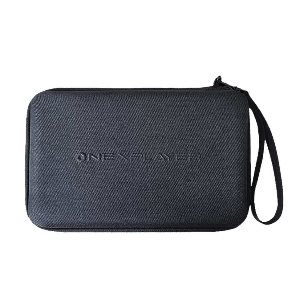 Eine schwarze Schutztasche für das ONEXPLAYER Handheld-Gaming-Gerät. Die Tasche hat eine strukturierte Außenseite mit dem ONEXPLAYER Logo auf der Vorderseite. Sie verfügt über einen Reißverschluss und eine Handschlaufe zum einfachen Tragen.