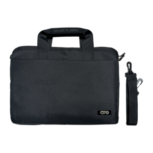 A black protective case with handles designed for the GPD Duo, featuring a sleek design and a detachable shoulder strap. The GPD logo is visible in the lower corner.