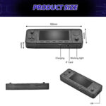 Vista detallada del stick para juegos X9 PRO con dimensiones (100 mm de largo, 33 mm de ancho y 10 mm de alto) y puertos etiquetados. Los puertos incluyen carga, indicador luminoso de funcionamiento, ranura para tarjetas IF y puerto USB, que proporcionan funcionalidad en un diseño compacto.