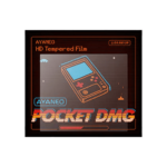 AYANEO Pocket DMG Screen Protector packaging with a retro-themed design featuring an illustration of a handheld gaming console and the text 'AYANEO HD Tempered Film' in vibrant colors.