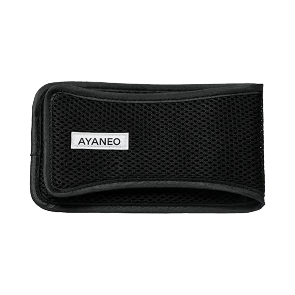 AYANEO Pocket Micro Case in black with a breathable mesh design and a sleek AYANEO logo patch, providing compact and stylish protection for the gaming console