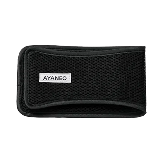 AYANEO Pocket Micro Case in black with a breathable mesh design and a sleek AYANEO logo patch, providing compact and stylish protection for the gaming console