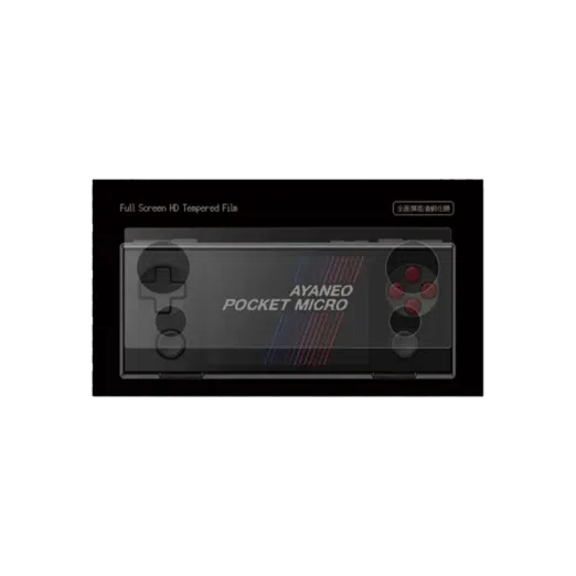 AYANEO Pocket Micro Screen Protector packaging showcasing a full-screen HD tempered film designed for the AYANEO Pocket Micro console, emphasizing precise fit and durability.