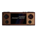 Front view of the AYANEO Pocket Micro in Gold (described as &quot;Retro Gold&quot;), displaying the same game as the black version. This image highlights the device&#039;s color variety while maintaining identical button layout and screen display.