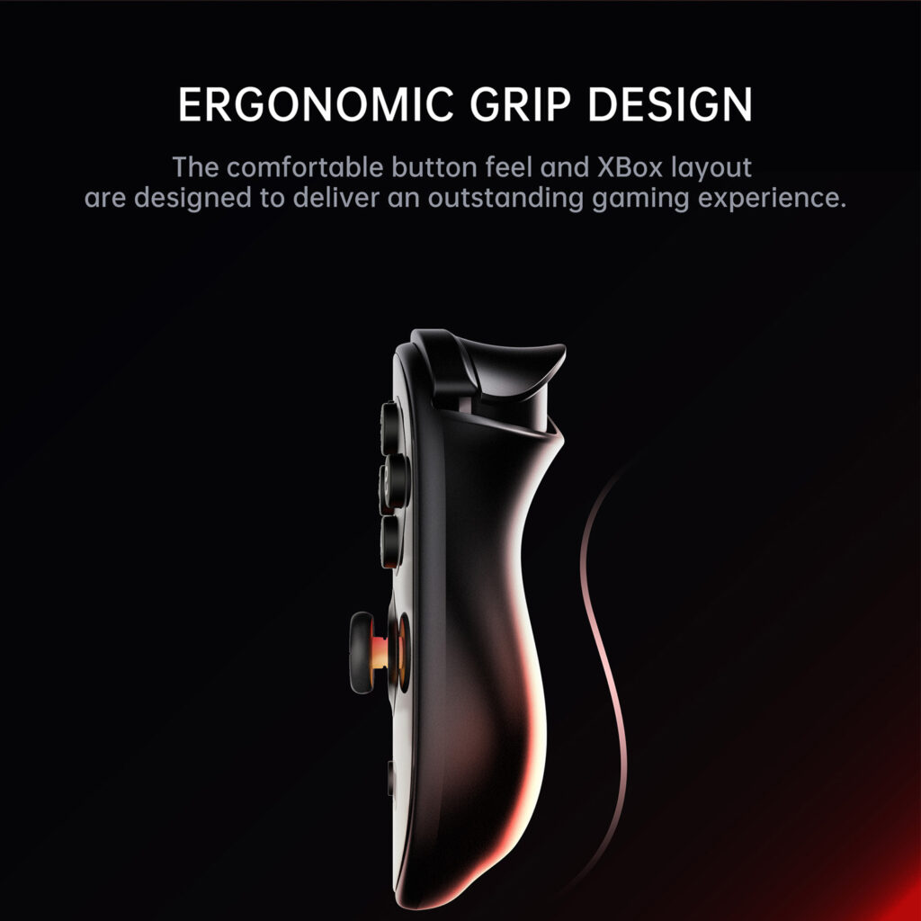 A side profile of the Odin 2 Portal emphasizing its ergonomic grip design and comfortable Xbox style button layout for an improved gaming experience