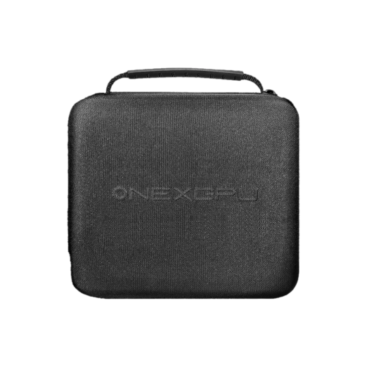 ONEXGPU 2 Carrying Case – A durable, black protective case with a textured exterior, sturdy handle, and embossed ONEXGPU branding, designed for safely storing and transporting the ONEXGPU 2 eGPU